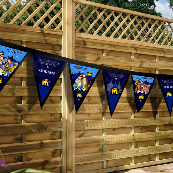 Personalised Christmas Nativity - 3m Fabric Bunting With 15 Individual Triangles