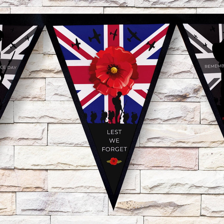 Remembrance Day 4 Repeat Pattern - 3m Fabric Bunting With 15 Individual Triangles