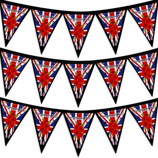 Remembrance Day - Gold Flag Edge - 3m Fabric Bunting 