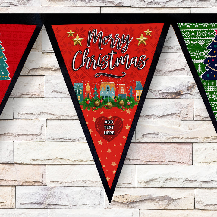 Personalised Christmas Patterns - 3m Fabric Bunting With 15 Individual Triangles