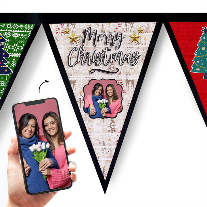 Personalised Christmas Patterns - 3m Fabric Bunting With 15 Individual Triangles