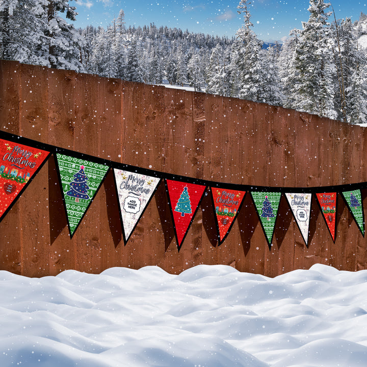 Personalised Christmas Patterns - 3m Fabric Bunting With 15 Individual Triangles