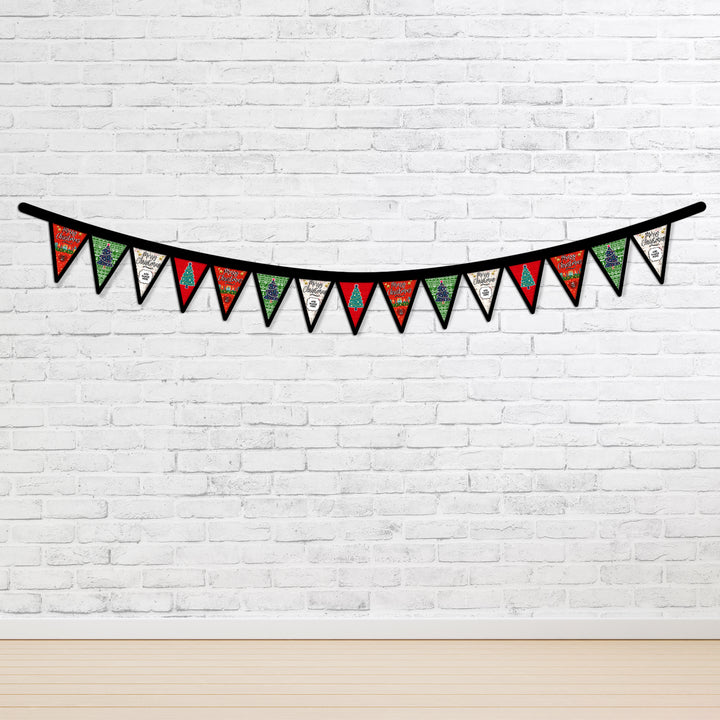 Personalised Christmas Patterns - 3m Fabric Bunting With 15 Individual Triangles