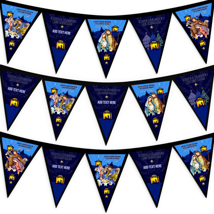 Personalised Christmas Nativity - 3m Fabric Bunting With 15 Individual Triangles