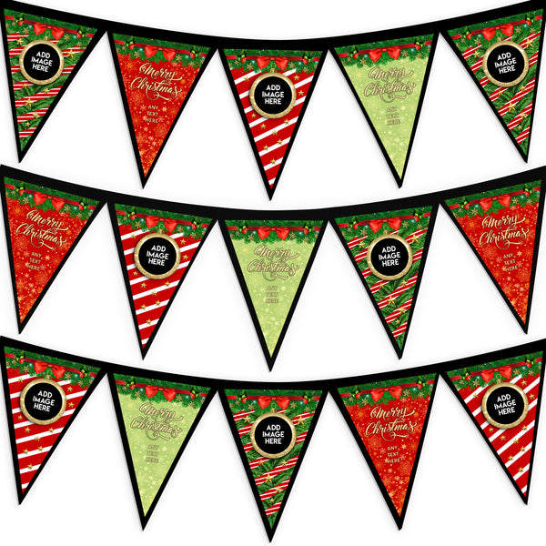 Personalised Christmas Bauble  - 3m Fabric Photo Bunting With 15 Individual Triangles