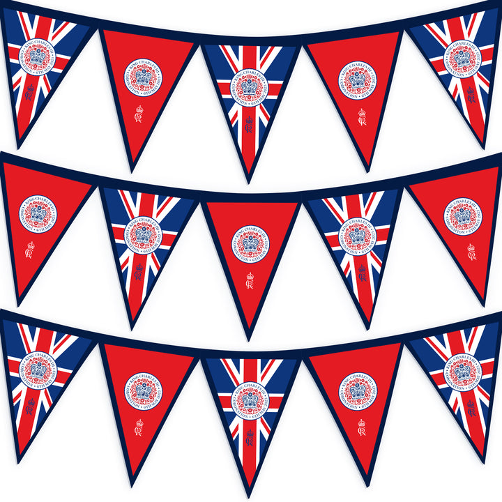 King Charles Coronation  - Official Royal Badge - 3m Fabric Bunting With 15 Individual Triangles