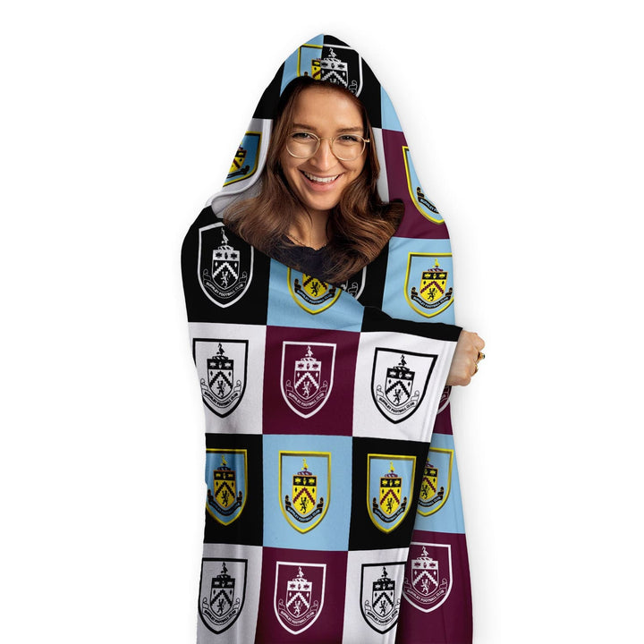 Burnley FC - Chequered Adult Hooded Fleece Blanket - Officially Licenced