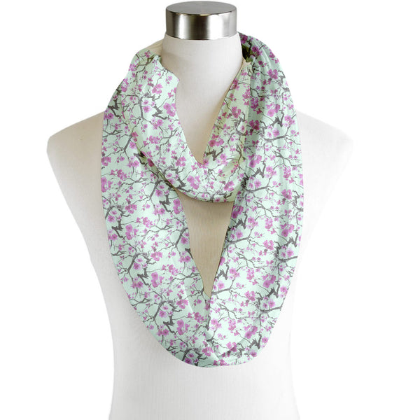 Cherry Blossoms - Mint Green - Scarf - Infinity  - Chiffon