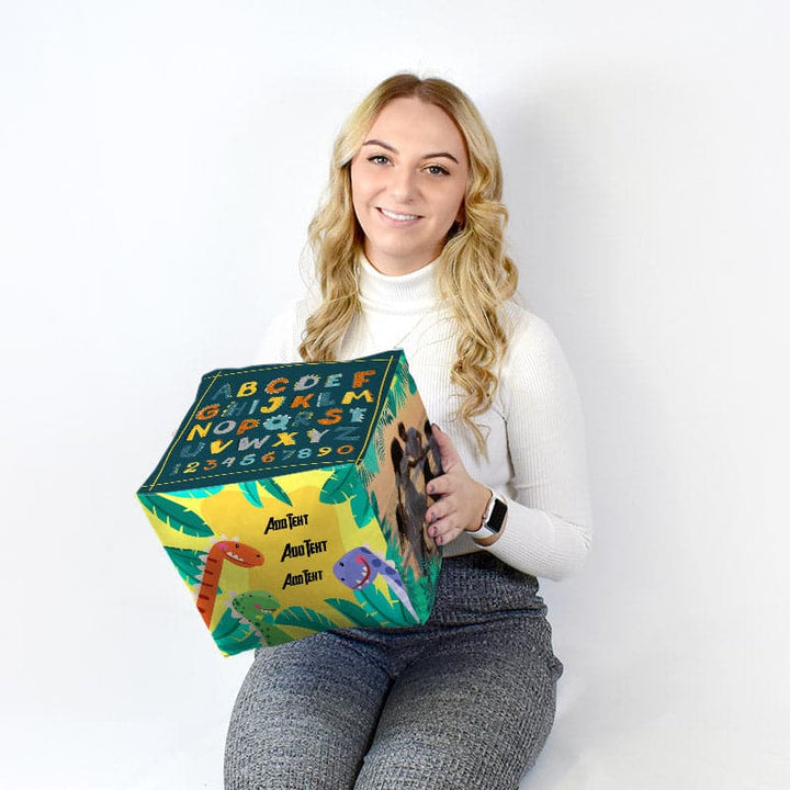 Personalised Dinosaur Learning Photo Cube Cushion - Two Sizes