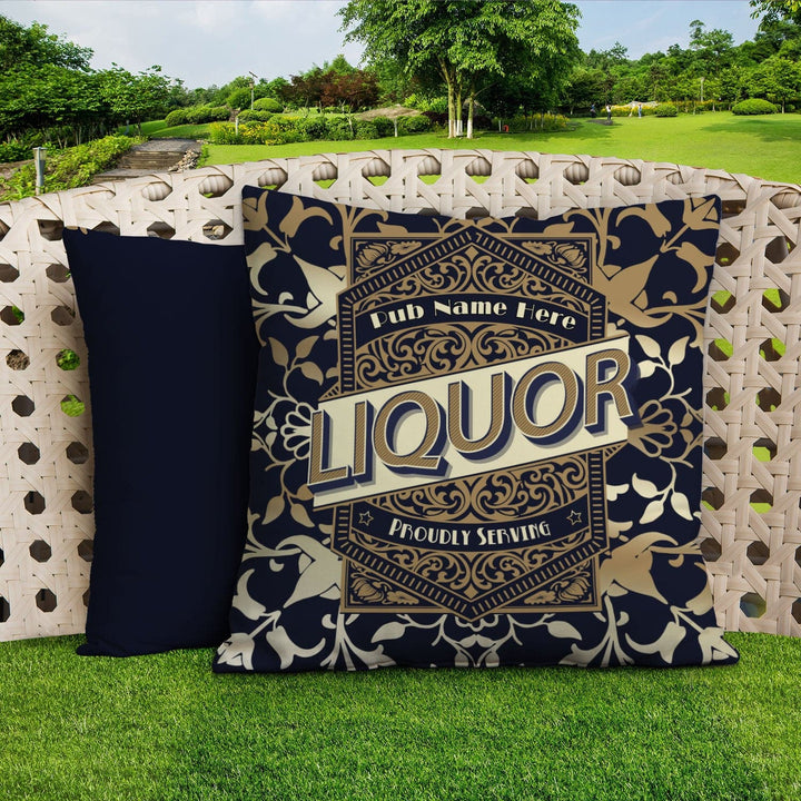 Gold Liquor Label - 45cm or 61cm Showerproof Outdoor Pub Cushion