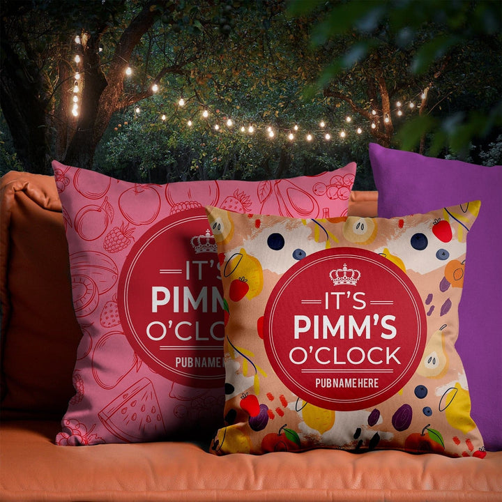 Drinks Brand Inspired - Pink Pimm's O'clock - 45cm or 61cm Showerproof Outdoor Pub Cushion