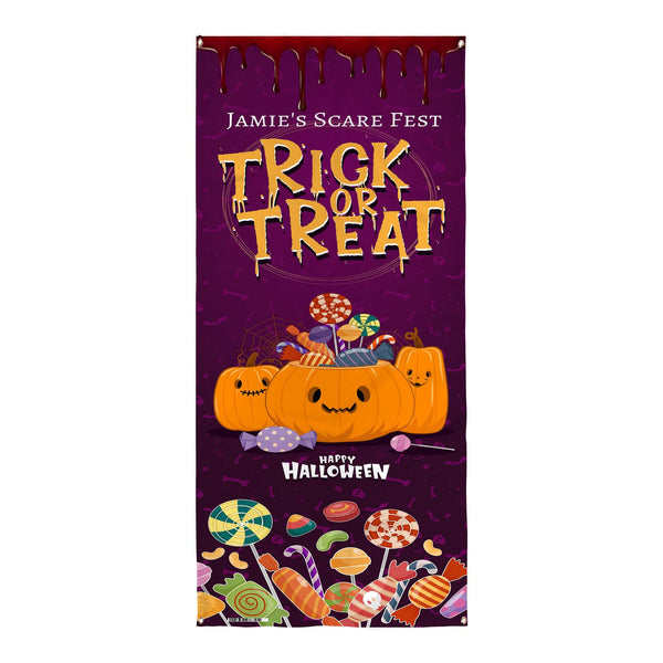 Personalised Text - Pumpkin Sweet Pot - Halloween Door Banner