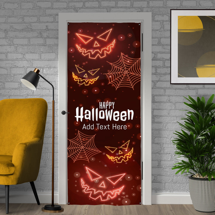 Personalised Text - Neon Pumpkins - Halloween Door Banner