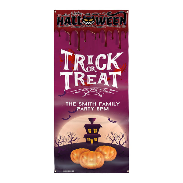 Personalised Text - Purple Trick Or Treat - Halloween Door Banner