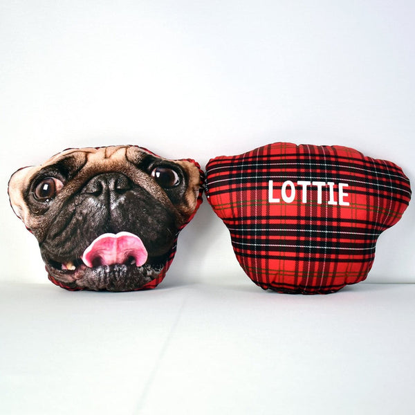 Mega Pet Face Cushion - Red Tartan