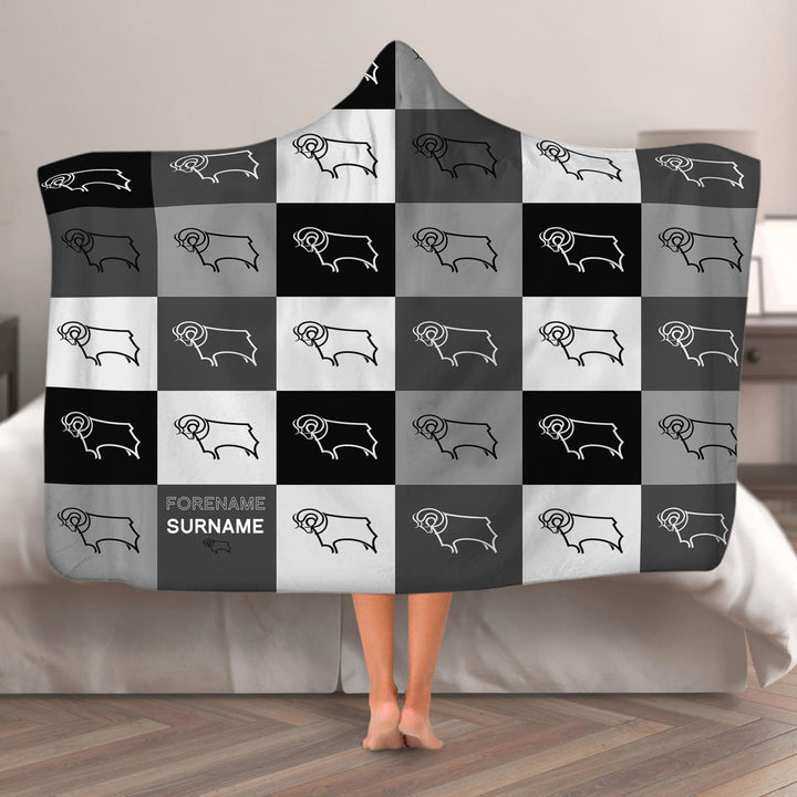 Derby County - Chequered Adult Hooded Fleece Blanket - Officially Licenced