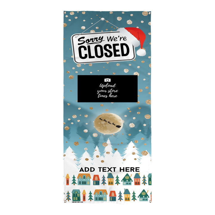 Personalised Text - Gold Snow Closed Sign - Christmas Door Banner