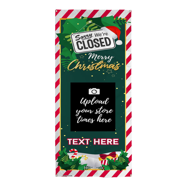 Personalised Text - Red Stripe Closed Sign - Christmas Door Banner