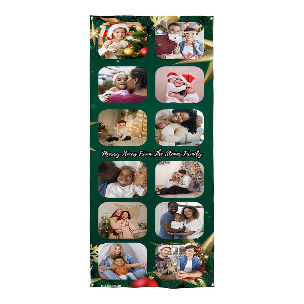 Personalised Text - Green 12 Photo - Christmas Door Banner