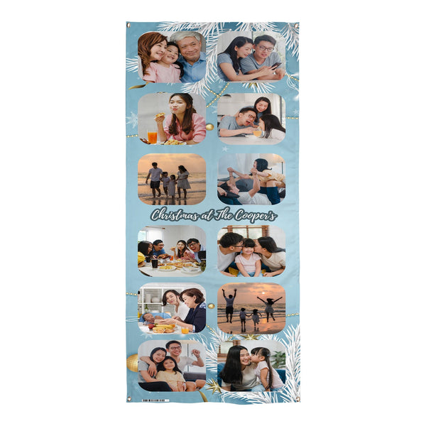 Personalised Text - Ice Blue 12 Photo - Christmas Door Banner