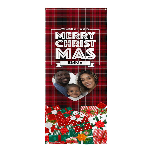 Personalised Text - Red Tartan - Christmas Door Banner