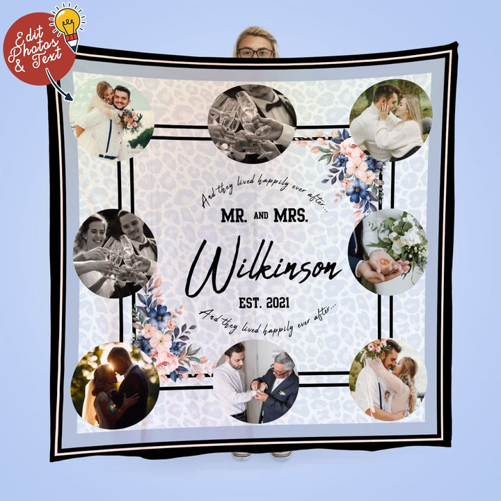 Wedding - Blue floral - Photo Fleece Throw