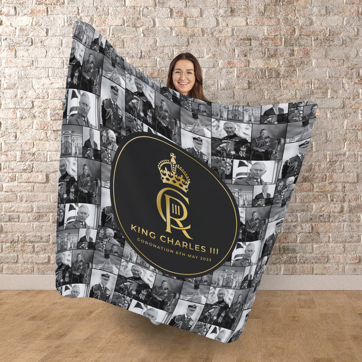 King Charles Coronation - B&W Collage - 150 x 150cm Fleece Blanket