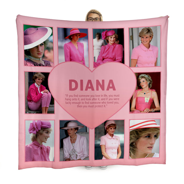 Princess Diana - Pink Heart Photo Collage - 150 x 150cm Fleece Blanket