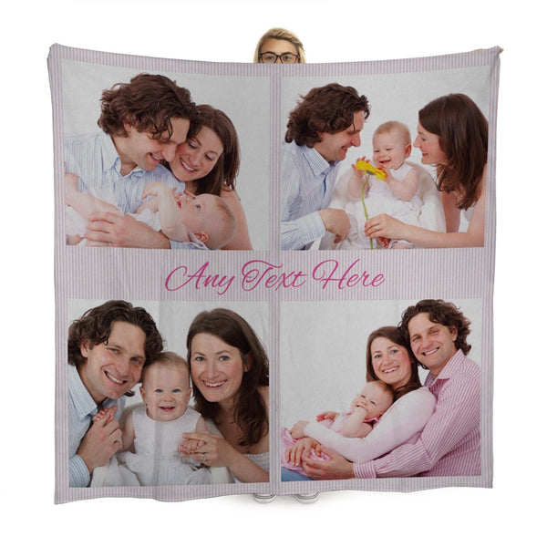 Personalised Pink Stripes - 4 Photo -  Photo Fleece Blanket