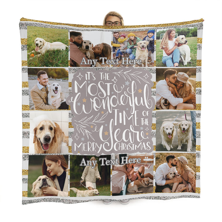 Christmas The Most Wonderful Time - 12 Photo - Personalised Fleece Blanket