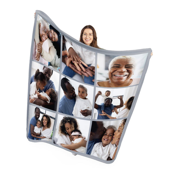 Soft Grey  - 9 Photo - Personalised Text Fleece Blanket