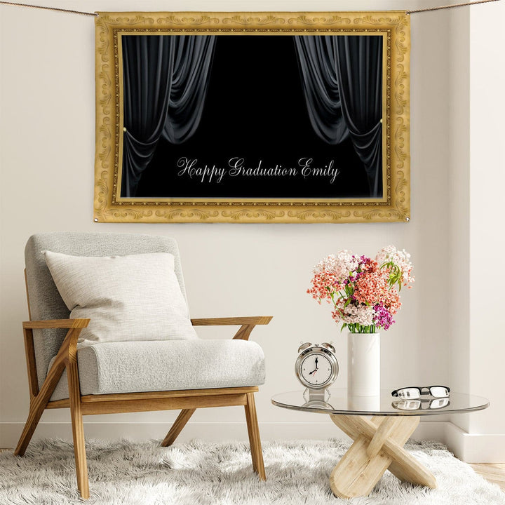 Personalised Text - Gold Framed Photobooth Party Backdrop - 5ft x 3ft