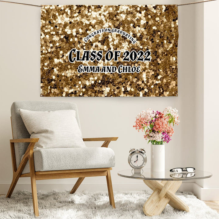 Personalised  Any Text - Gold Printed Glitter Party Backdrop - 5ft x 3ft