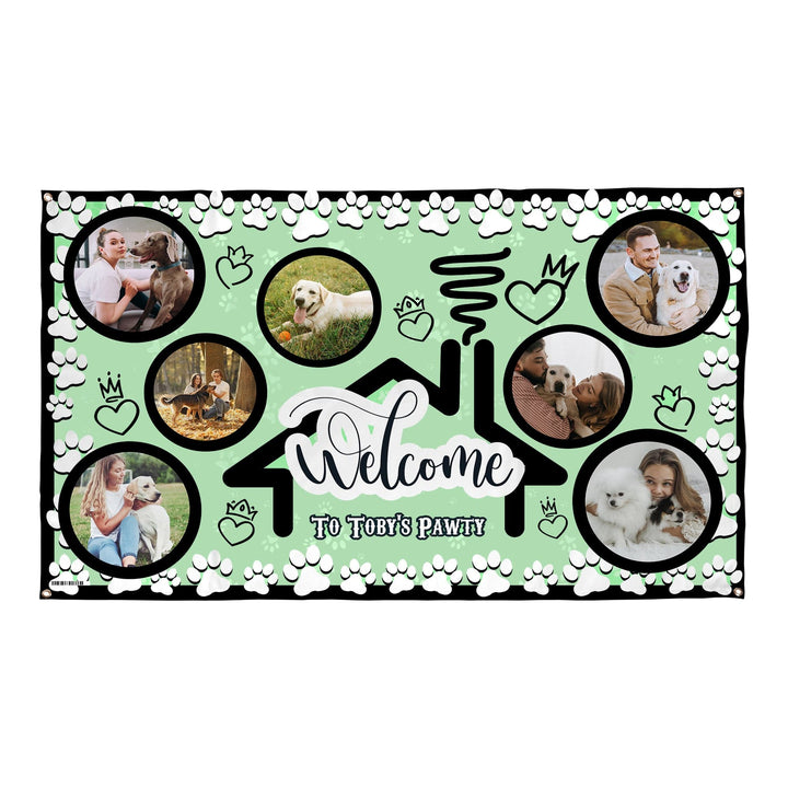 Welcome Paws Blue Photo Banner - 3 Colourways -Edit text - 5FT X 3FT