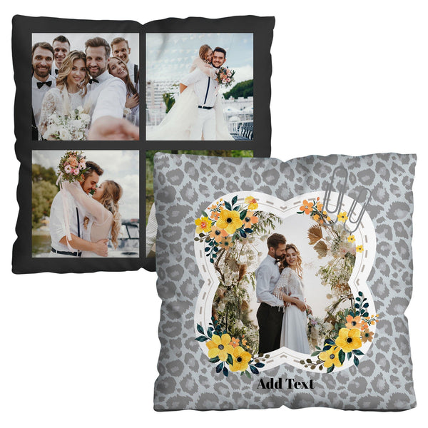 Grey Floral Leopard- 5 Photo - 45cm Personalised Cushion