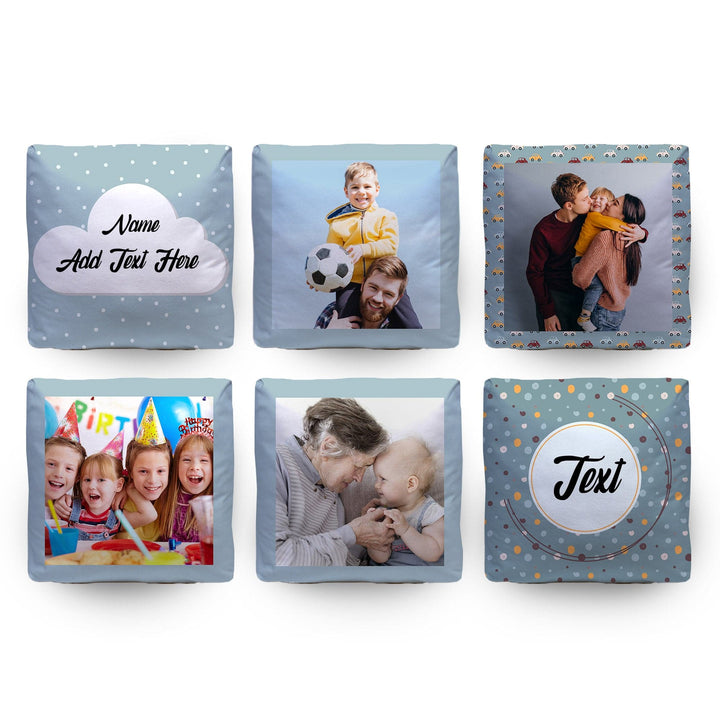 Personalised Blue Pattern Photo Cube Cushion - Two Sizes