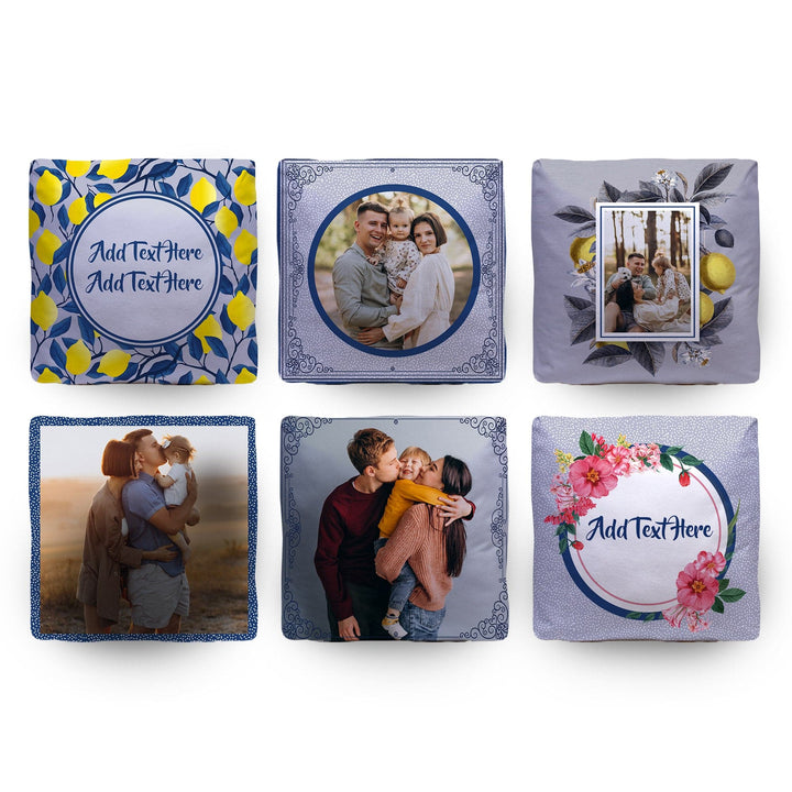 Personalised Lemon Print Photo Cube Cushion - Two Sizes