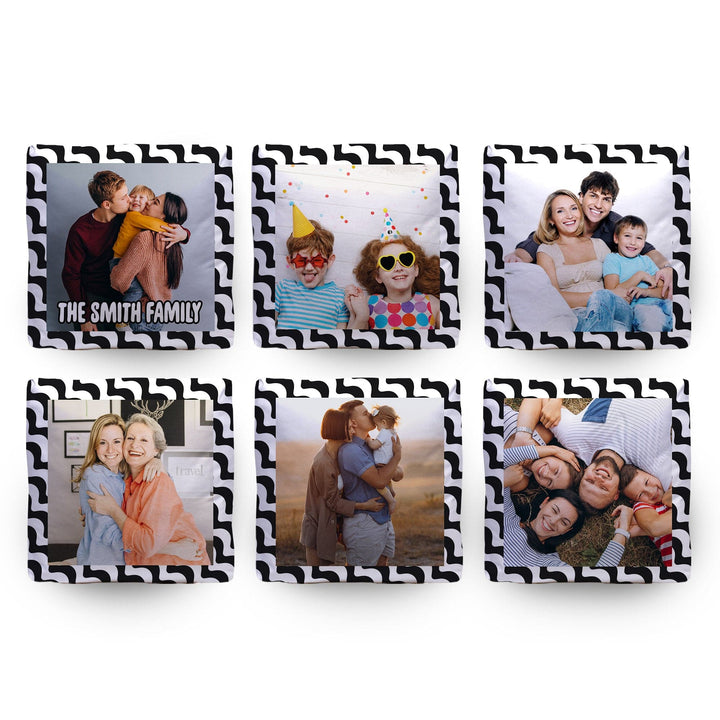 Personalised Black Swirl Zig-Zag Photo Cube Cushion - Two Sizes