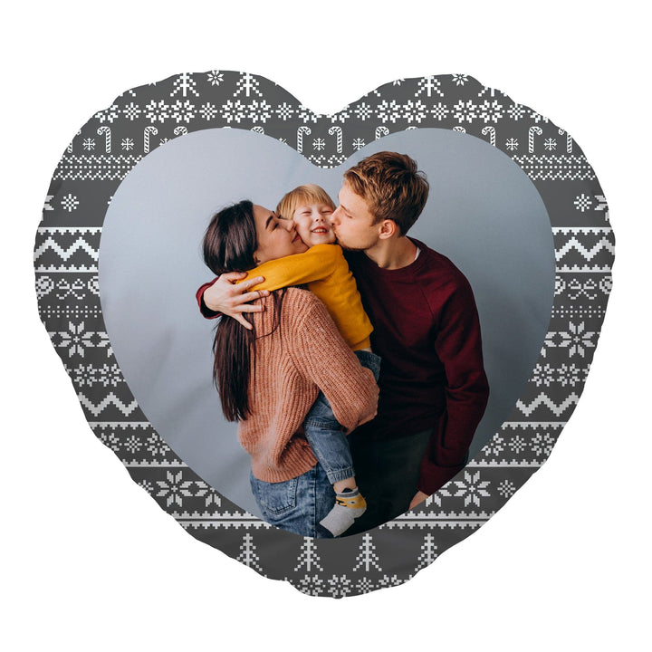 Personalised We Wish You A Merry Christmas - Grey - Heart Shaped Photo Cushion