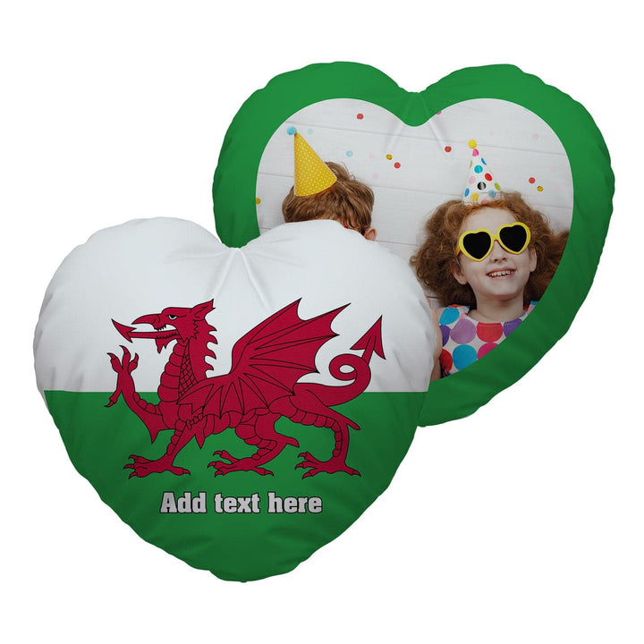 Personalised Heart Shaped Photo And Text Cushion - Wales