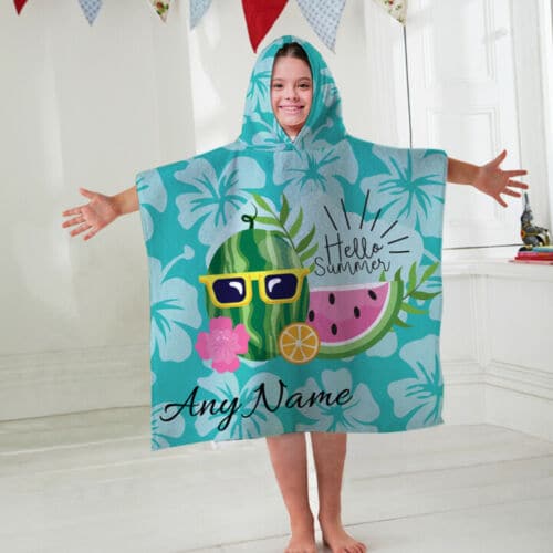 Personalised Hooded Towel - Hello Summer Blue