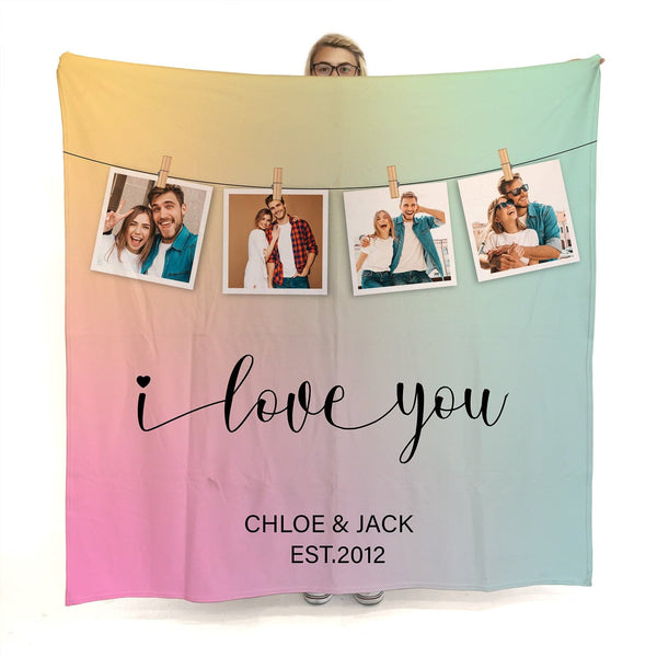 I Love You Polaroid Photo Blanket - 4 Photos - Personalised Fleece