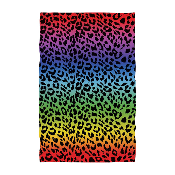 Personalised Beach Towel - Leopard Print Dark Rainbow