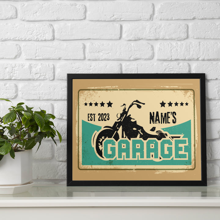 Personalised Biker Garage - A4 Metal Sign Plaque