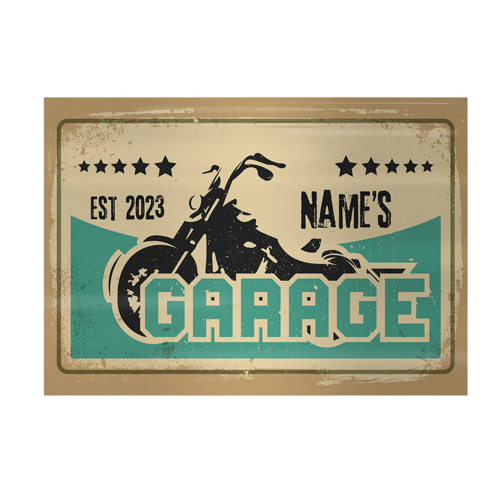 Personalised Biker Garage - A4 Metal Sign Plaque