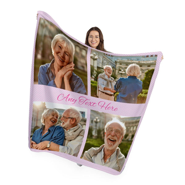 Personalised Pink Polka Dot - 4 Photo -  Photo Fleece Blanket