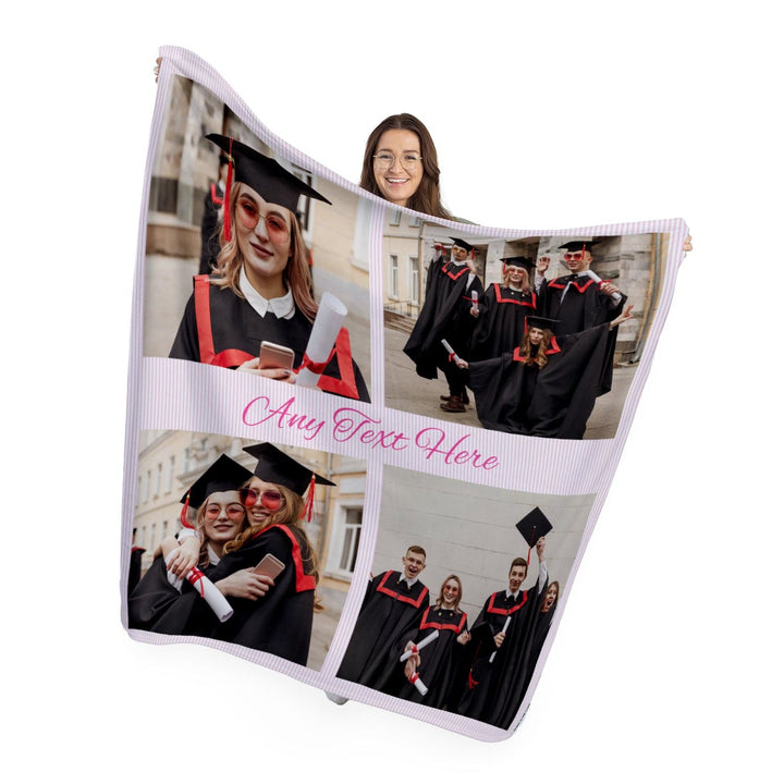 Personalised Pink Stripes - 4 Photo -  Photo Fleece Blanket