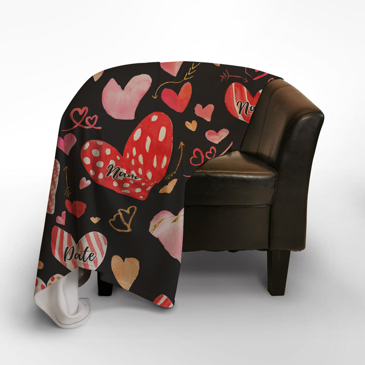 Valentines Day Text Hearts - Personalised Fleece Blanket