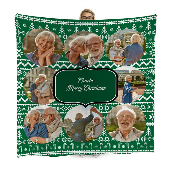 Green Christmas Jumper Blanket - 8 Photo - Personalised Fleece