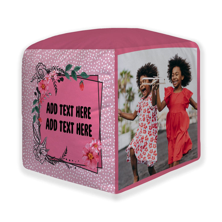 Personalised Pink Pattern Photo Cube Cushion - Two Sizes